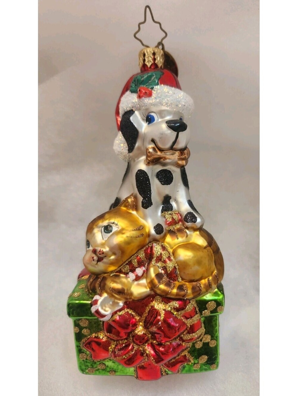 Christopher Radko Paws For A Cause '07 Dog Cat Present Glass Christmas Ornament